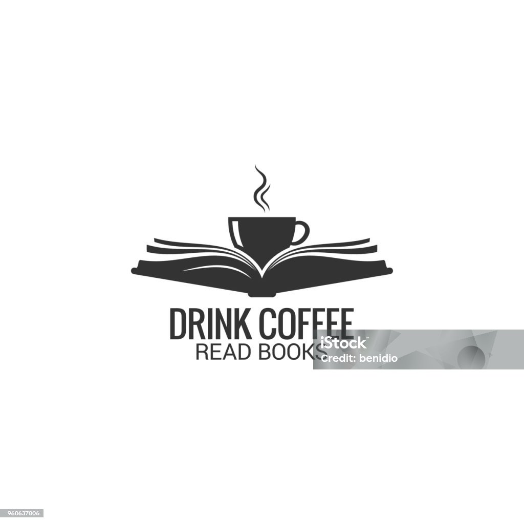 Taza de café con el concepto de libro. Bebida café Lee libro sobre fondo blanco - arte vectorial de Libro libre de derechos