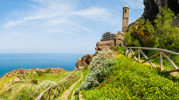 panoramic view of Cathedral  of Castelsardo panoramic view of Cathedral  of Castelsardo in sunny day of spring castelsardo stock pictures, royalty-free photos & images