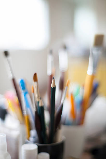 istock Desk organizer with pencils and brushes 960641482
