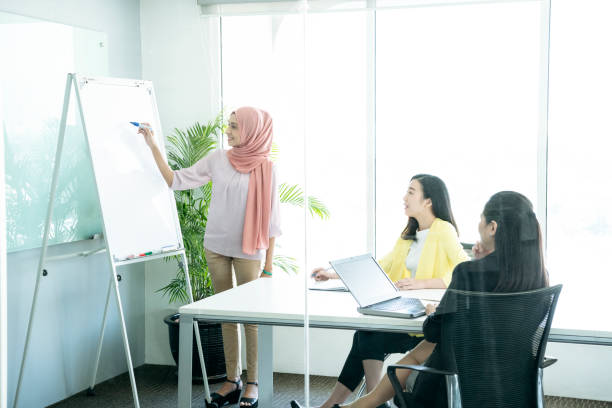 istock Young woman using whiteboard in business meeting 960645034