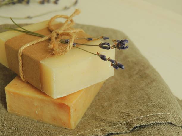 istock Handmade natural spa bath soap on linen towel. 960651360