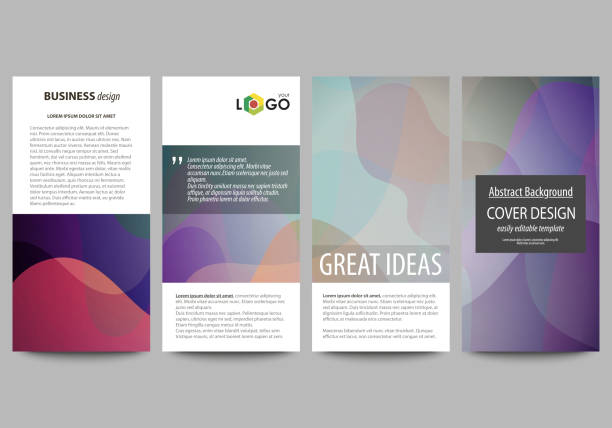 ilustrações de stock, clip art, desenhos animados e ícones de flyers set, modern banners. business templates. cover template, flat style layouts, vector illustration. bright color pattern, colorful design, overlapping shapes forming abstract beautiful background - 12007