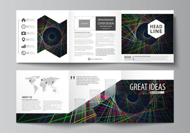 Set of business templates for tri fold square design brochures. Leaflet cover, abstract flat layout, easy editable vector. Bright color lines, colorful beautiful background. Perfect decoration Set of business templates for tri fold square design brochures. Leaflet cover, abstract flat layout, easy editable vector. Bright color lines, colorful beautiful background. Perfect decoration 15495 stock illustrations