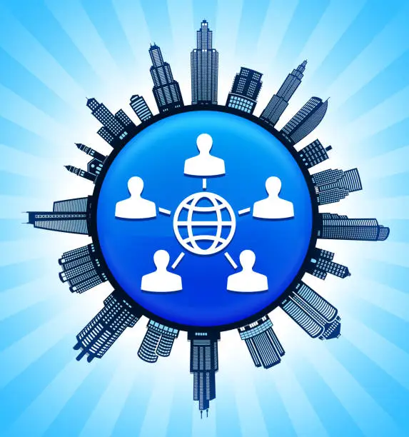 Vector illustration of Global Networking  on Modern Cityscape Skyline Background