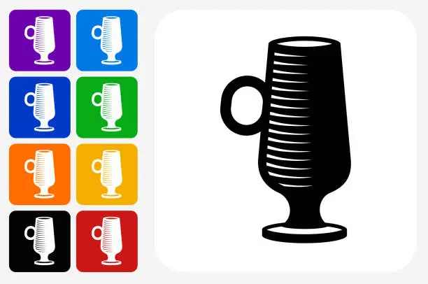 Vector illustration of Coffee Cup Icon Square Button Set