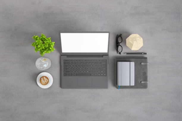 istock Knolling top view office table with laptop 960666400