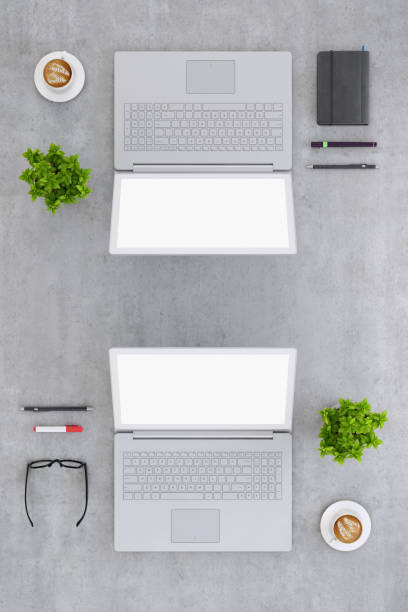 istock Knolling top view office table with laptop 960666434