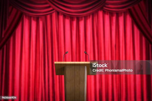 Podium With Microphone Stock Photo - Download Image Now - Lectern, Public Speaker, Stage - Performance Space