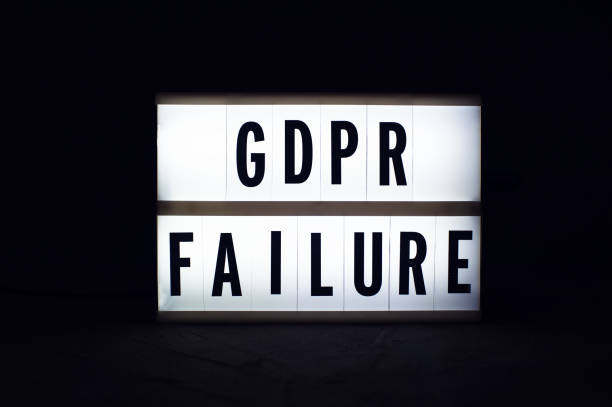 istock General Data Protection Regulation. Text GDPR failure on a display lightbox in the dark. 960667444