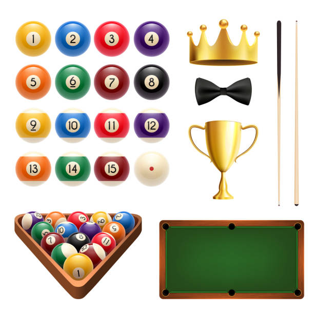 ilustrações de stock, clip art, desenhos animados e ícones de billiards sport 3d icon with ball, cue and table - snooker table