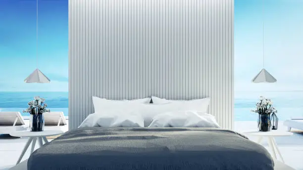 Beach bedroom interior - Modern & Luxury vacation / 3D render image