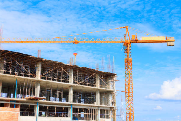 istock work construction in building high site and tower crane work outdoor with copy space add text 960698732