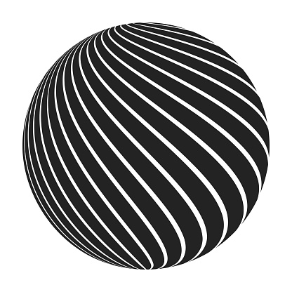 Abstract striped ball. Swirl monochrome sphere for business concept or logo design. Isolated round icon on white.