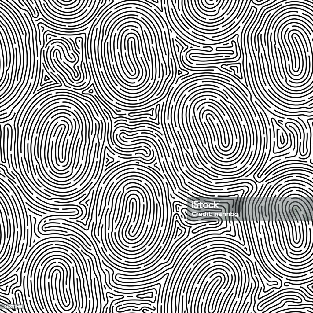 Monochrome doodle abstract seamless background with stroke line. Fingerprint stock vector