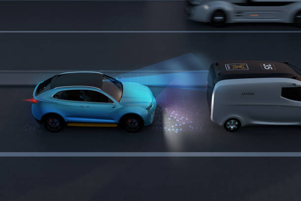 istock Side view of blue SUV emergency braking to avoid car crash 960714068
