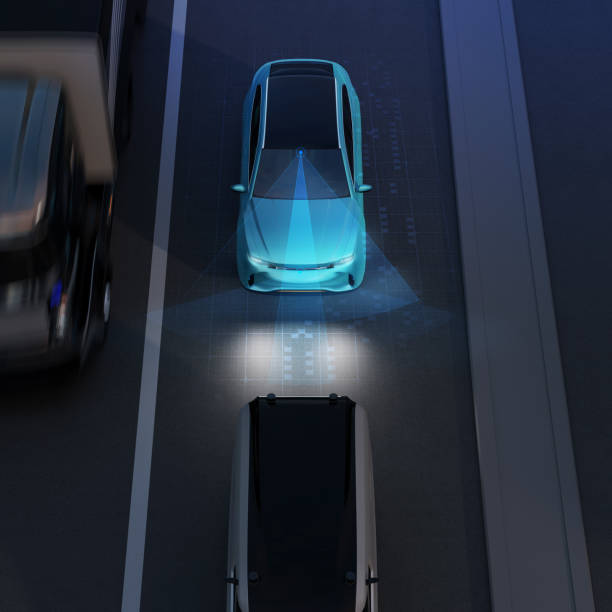istock Front view of blue SUV emergency braking to avoid car crash 960714090