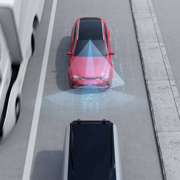 istock Front view of red SUV emergency braking to avoid car crash 960714200