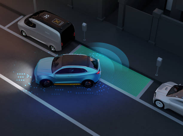 istock Autonomous SUV is parallel parking into parking lot at roadside 960714208