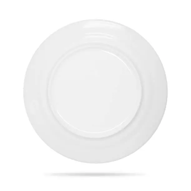 Ceramic dish isolated on white background. Back view of blank plate. ( Clipping path )