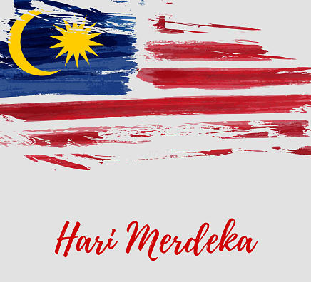 Malaysia Independence day background. With grunge painted  flag of Malaysia. Hari Merdeka holiday. Template for poster, banner, flyer, invitation, etc.