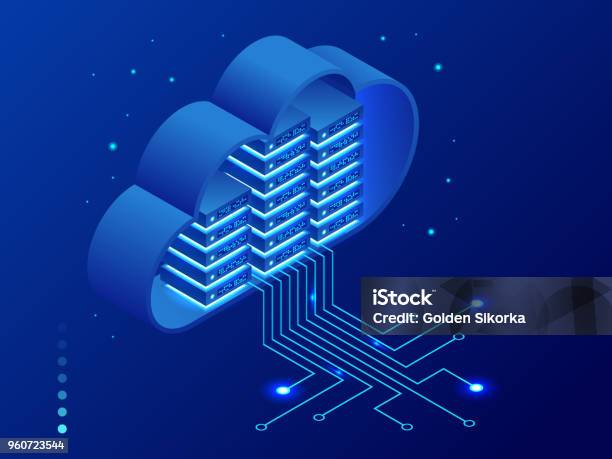 Isometric Modern Cloud Technology And Networking Concept Web Cloud Technology Business Internet Data Services Vector Illustration Stock Illustration - Download Image Now