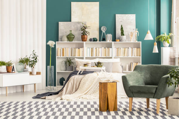 istock Green bedroom interior with armchair 960739704