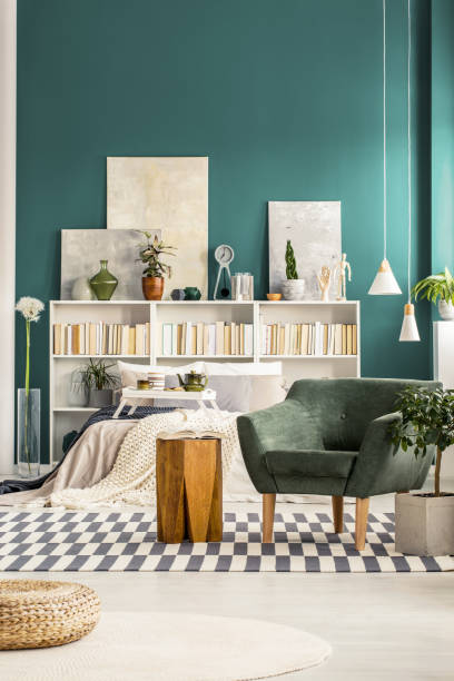istock Green cozy bedroom interior 960739724