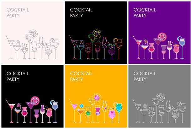 illustrazioni stock, clip art, cartoni animati e icone di tendenza di striscioni vettoriali cocktail party - manhattan