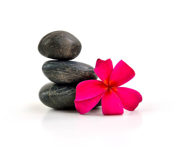 istock Stones pyramid with a plumeria flower 960744568