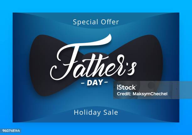 Fathers Day Modern Layout Design With Neon Lettering And Bow Tie Fathers Day Holiday Sale Background Stock Illustration - Download Image Now