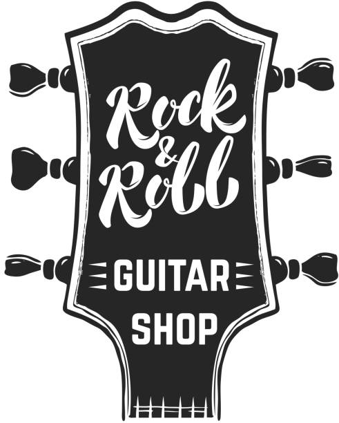 ilustrações de stock, clip art, desenhos animados e ícones de rock and roll. guitar headstock with lettering. design elements for  label, emblem, sign, poster. - rolling up illustrations