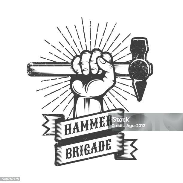 Working Grunge Stock Illustration - Download Image Now - Hammer, Work Tool, Human Hand