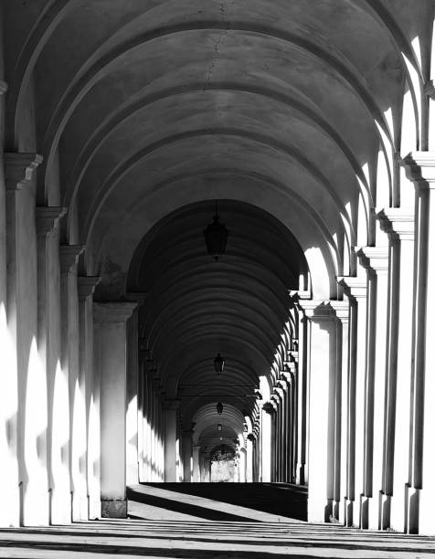 istock white arcades of a staircase with black and white effect 960772366