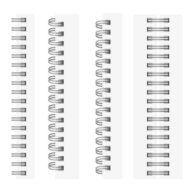 illustrations, cliparts, dessins animés et icônes de vecteur l’ensemble des images réalistes de spirales argentées pour un ordinateur portable. - fil de fer