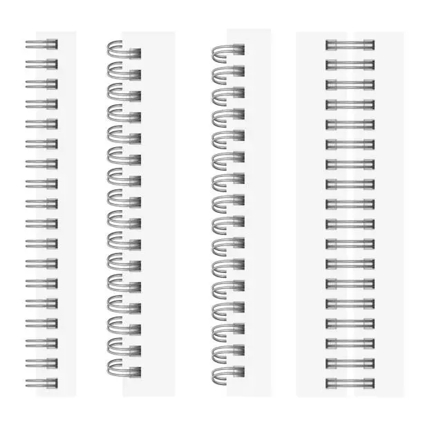 Vector illustration of Vector set of realistic images of silvery spirals for a notebook.