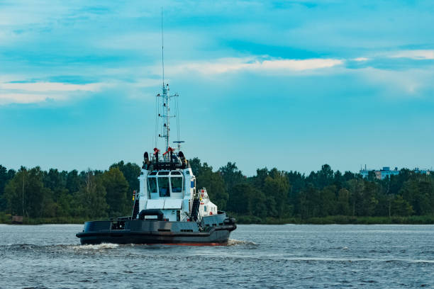 czarny holownik w toku - piloting commercial dock harbor industrial ship zdjęcia i obrazy z banku zdjęć