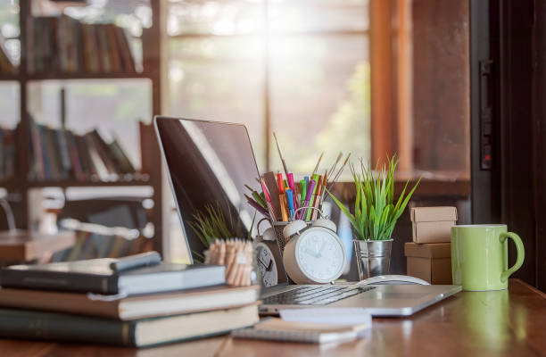 istock Office workplace with laptop and office supplies 960781868