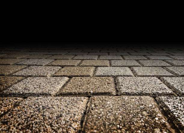 istock Rough stone block footpath floor texture perspective to black background for display or montage of product,Mock up template for your design 960791080