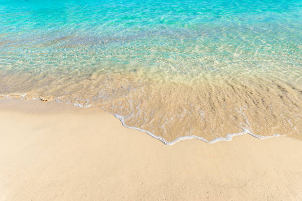 istock Beach holiday background texture of soft sea water wave on sandy beach 960791552