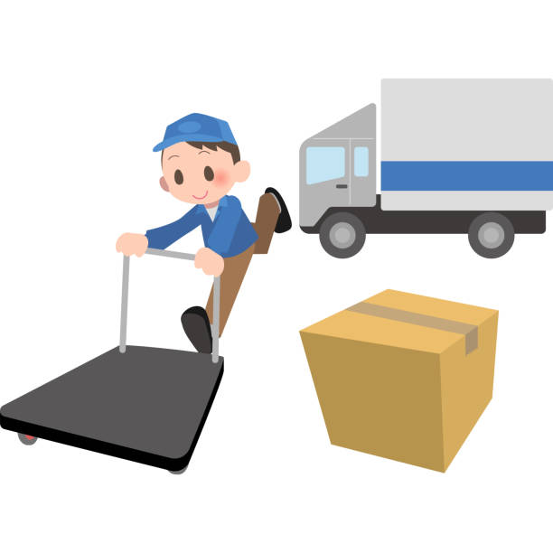 荷物のトロリーに運ぶ郵便屋さんセット - 台車点のイラスト素材／クリップアート素材／マンガ素材／アイコン素材