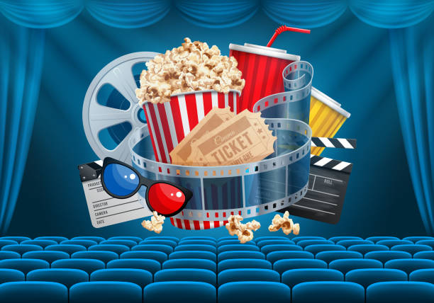 ilustraciones, imágenes clip art, dibujos animados e iconos de stock de de cine hall - curtain red stage theater stage