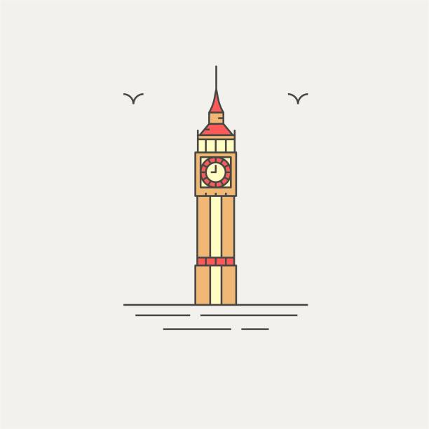 биг-бен лондон английский ориентир значок вектор иллюстрации - big ben isolated london england england stock illustrations