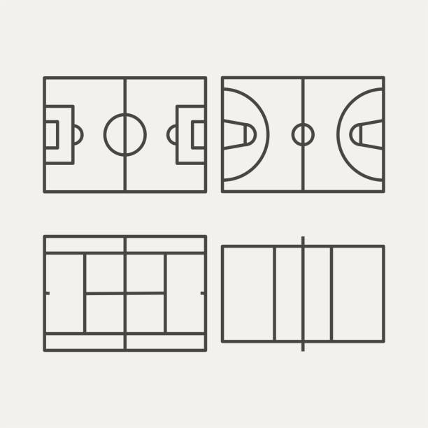 ilustrações de stock, clip art, desenhos animados e ícones de sport field icon, soccer, basketball, volleyball, tennis vector eps 10 - campo desportivo