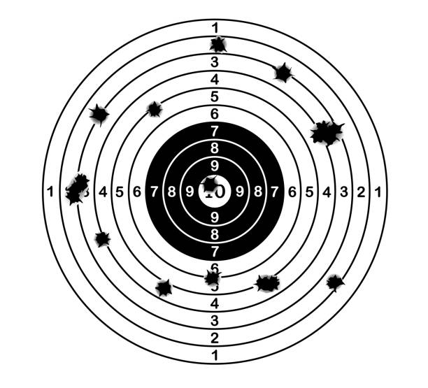 총알 구멍의 촬영 범위 대상 샷입니다. 벡터 일러스트 레이 션 - bullet hole glass cracked hole stock illustrations