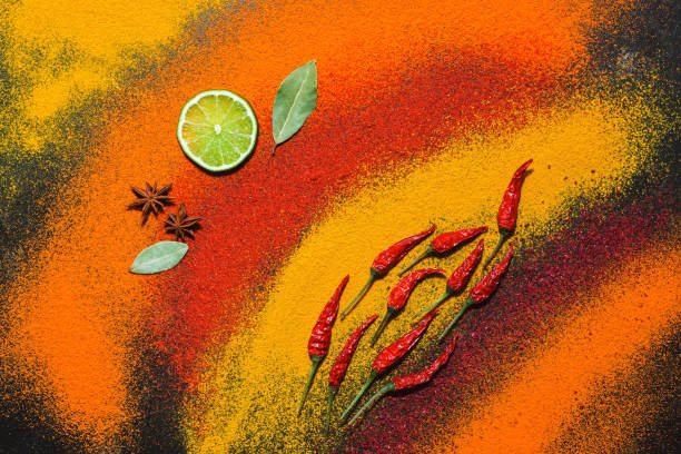 istock Background of bright various spices. Fire from chili peppers. View from above, lay flat 960823070
