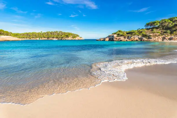 Beautiful Beach of Cala S'Amarador at Mondrago Natural Park on Majorca Spain, Balearic Islands, Mediterranean Sea