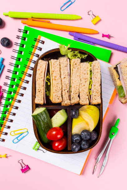 istock School wooden lunch box with sandwiches 960829136