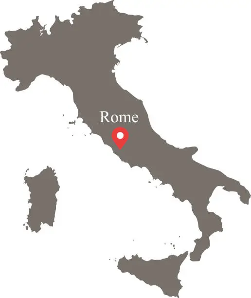 Vector illustration of Italy map vector outline with capital location, Rome, in gray background. The borders of provinces or states are not included on this map for aesthetic appeal.