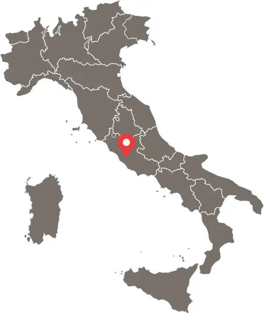 Vector illustration of Italy map vector outline with provinces or states borders and capital location, Rome, in gray background. Highly detailed accurate map of Italy