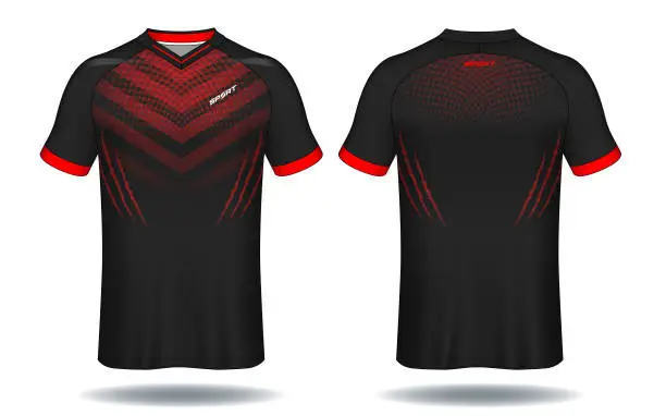 Vector illustration of Soccer jersey template.Red and black layout sport t-shirt design.